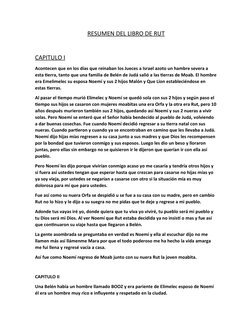 RESUMEN DEL LIBRO DE RUT
CAPITULO I
Acontecen que en los días que reinaban los Jueces a Israel azoto un hambre severa a 
esta