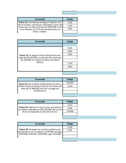 SUMAS IGUALES
Enunciado
Código
1105
1110
2705
SUMAS IGUALES
Enunciado
Código
REGISTRO DE NÓMINA
5105
5205
2505
PAGO DE NÓMINA