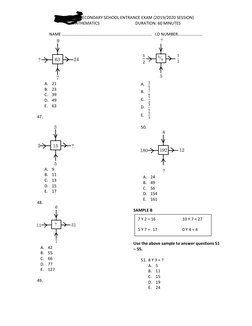 HILLRANGE SECONDARY SCHOOL ENTRANCE EXAM (2O19/2020 SESSION) 
MATHEMATICS                                   DURATION: 60 MINU