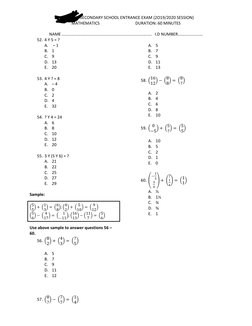 HILLRANGE SECONDARY SCHOOL ENTRANCE EXAM (2O19/2020 SESSION) 
MATHEMATICS                                   DURATION: 60 MINU