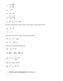 Extra Questions on Complex Numbers Class 11 | PDF | Complex Number ...