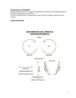 3 
 
Conexión con el péndulo 
Puedes conectarte con él y consagrarlo poniéndole un nombre y/o colocándolo sobre tu 
corazón