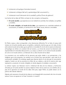 Dimensión 
Dimensión 
antropológica 
En Platón, cuerpo y alma corresponden a dos dimensiones diferentes. Por un lado, el cuer