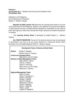 Science Activity Sheet Quarter 4 - MELC 4 Week 4: Weather Instruments ...