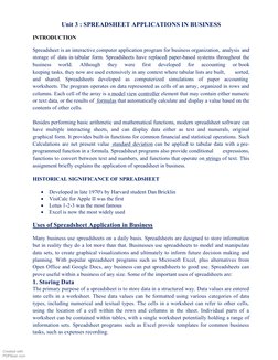 Unit 3 : SPREADSHEET APPLICATIONS IN BUSINESS 
  
INTRODUCTION 
 
Spreadsheet is an interactive computer application  (http