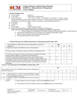 College of Business Administration Education
BAHR 211 – Human Resource Management
Course Syllabus
COURSE INFORMATION
1.
Cours