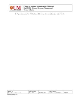 College of Business Administration Education
BAHR 211 – Human Resource Management
Course Syllabus