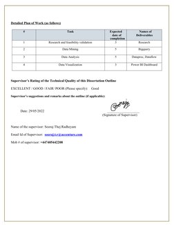 Detailed Plan of Work (as follows)
#
Task
Expected
date of
completion
Names of
Deliverables
1
Research and feasibility valida