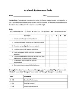 Academic Performance Scale Questionnaire | PDF