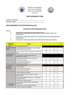 Republic of the Philippines
Department of Education
Region IV-A CALABARZON
Santa Cruz
SBM ASSESSMENT FORM
NAME OF SCHOOL: ___