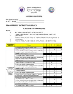 Republic of the Philippines
Department of Education
Region IV-A CALABARZON
Santa Cruz
SBM ASSESSMENT FORM
NAME OF SCHOOL: ___