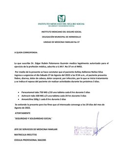 INSTITUTO MEXICANO DEL SEGURO SOCIAL  
DELEGACIÓN MUNICIPAL DE HERMOSILLO  
UNIDAD DE MEDICINA FAMILIAR No 37  
  
A QUIEN