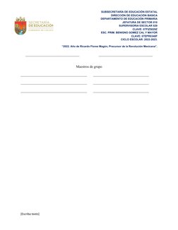 SUBSECRETARÍA DE EDUCACIÓN ESTATAL
DIRECCIÓN DE EDUCACIÓN BÁSICA
DEPARTAMENTO DE EDUCACIÓN PRIMARIA