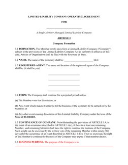 LIMITED LIABILITY COMPANY OPERATING AGREEMENT
FOR
____________________________
A Single Member-Managed Limited Liability Comp