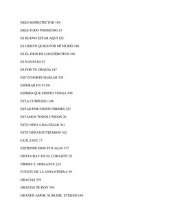 ERES MI PROTECTOR 189 
ERES TODO PODEROSO 25 
ES BUENO ESTAR AQUÍ 123 
ES CRISTO QUIEN POR MÍ MURIÓ 146 
ES EL DIOS DE LOS EJ