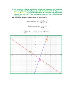 6. En un plano traza las siguientes rectas que pasan por los pares de
puntos indicados: Recta 1 pasa por E(5, -3) y F(-3, 1);