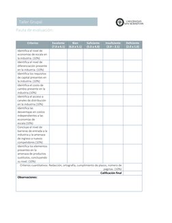 3 
Taller Grupal 
Pauta de evaluación: 
 
 
Criterios 
Excelente 
(7.0 a 6.1) 
Bien 
(6.0 a 5.1) 
Suficiente 
(5.0 a 4.0)