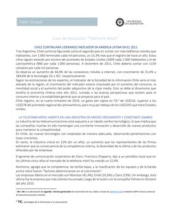 4 
Taller Grupal 
 
 
Caso de Aplicación “Telefonía Móvil”. 
 
CHILE CONTINUARÁ LIDERANDO INDICADOR EN AMERICA LATINA EN