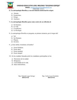 UNIDAD EDUCATIVA DEL MILENIO “EUGENIO ESPEJO”
EMAIL: uniedueugenioespejo@hotmail.com
CÓDIGO AMIE: 13H00964
6.- La antropologí