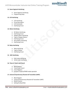 AVR Microcontroller Instructor-led Online Training Program
Web - www.multisoftvirtualacademy.com
Email - info@multisoftvirtua
