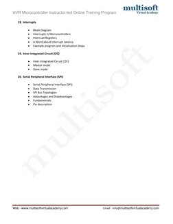 AVR Microcontroller Instructor-led Online Training Program
Web - www.multisoftvirtualacademy.com
Email - info@multisoftvirtua