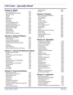 CSI Codes - Specialty Detail
Division 5 - Metals
Structural Metal Erection
5010
Basic Metal Materials and Methods
5050
Struct