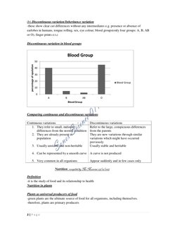2 | P a g e  
(b) Discontinuous variation/Inheritance variation  
-these show clear cut differences without any intermediat