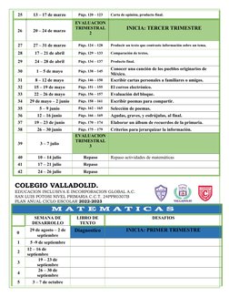 25
13 – 17 de marzo
Págs. 120 – 123
Carta de opinión, producto final.
26
20 – 24 de marzo
EVALUACION
TRIMESTRAL
2
INICIA: TER