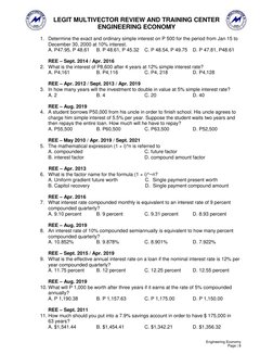 LEGIT MULTIVECTOR REVIEW AND TRAINING CENTER 
ENGINEERING ECONOMY 
Engineering Economy 
Page | 8  
 
 
1. Determine the exact