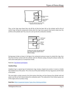 Types of Piston Rings 
 
TheEngineersPost.com 
Page 4 
 
 
Thus, as the rings move down they rub off the oil that has been le