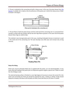 Types of Piston Rings 
 
TheEngineersPost.com 
Page 9 
 
2. The pin is attached to the  (https://www.theengineerspost.com/typ