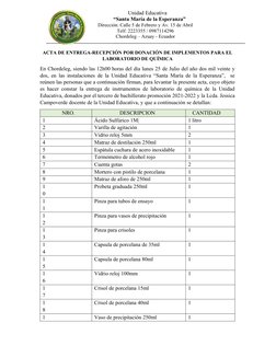 Unidad Educativa
      “Santa María de la Esperanza”
Dirección: Calle 5 de Febrero y Av. 15 de Abril 
Telf: 2223355 / 0987