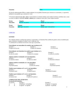 Femenino 
UNA 
El articulo indeterminado UNA se emplea adelante de una palabra femenina que comienza en consonante y se apost