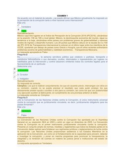 EXAMEN 1
De acuerdo con el material de estudio, ¿se puede afirmar que México actualmente ha mejorado en
la percepción de la c