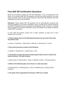 SAP SD Certification Sample Questions | PDF | Sales | Test (Assessment)