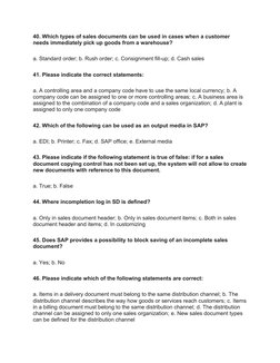 SAP SD Certification Sample Questions | PDF | Sales | Test (Assessment)