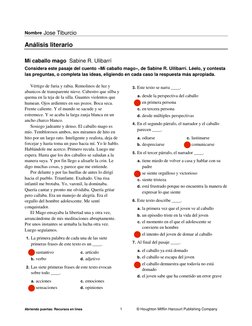 Abriendo puertas: Recursos en línea 
1  
© Houghton Mifflin Harcourt Publishing Company 
Nombre 
Análisis literario 
Mi cabal