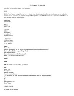 Psych Hpi Example Psychiatry H&P Template Guide | PDF | Cognition | Abnormal Psychology