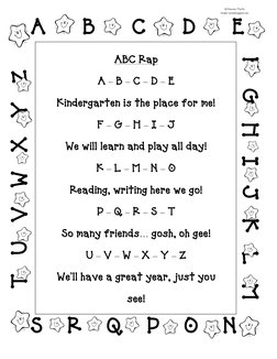 A      B      C      D      E
F   G   H   I   J   K   L   M
S    R    Q    P    O    N
T   U   V   W   X   Y   Z
ABC Rap
A –