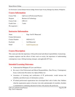 Bataan Heroes College 
 
CpE Laws & Professional Practice 
 
Page 3 of 17 
Engr. Joel D. Manacmul 
 
For Permission: Contact