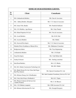 SOME OF OUR ESTEEMED CLIENTS. 
 
Sr. 
No. 
Client 
Consultants 
 
 
 
1 
M/s. Lokhandwala Builders 
M/s. Sura & Associa