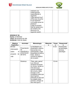 MODALIDAD HÍBRIDA MIXTA PP 2022-I
 
realizará una 
metacognición 
respondiendo lo 
siguiente:
¿Qué aprendí hoy?
¿Para que me