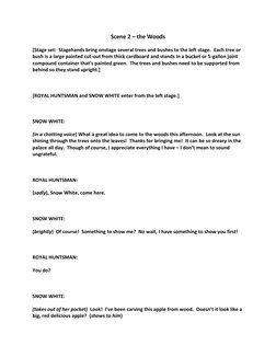 Scene 2 – the Woods 
[Stage set:  Stagehands bring onstage several trees and bushes to the left stage.  Each tree or 
bush is