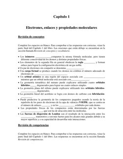 Capítulo 1 
 
Electrones, enlaces y propiedades moleculares 
 
Revisión de conceptos 
 
Complete los espacios en blanco. Para