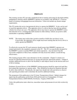 TC 21-305-4
iii
TC 21-305-4
PREFACE
This training circular (TC) provides standardized driver training and testing for the hig