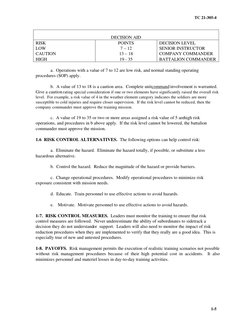 TC 21-305-4
1-5
DECISION AID
RISK
LOW
CAUTION
HIGH
POINTS
7 – 12
13 – 18
19 - 35
DECISION LEVEL
SENIOR INSTRUCTOR
COMPANY COM