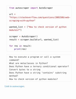 Link to autoscraper. (https://github.com/alirezamika/autoscraper)
from autoscraper import AutoScraper
url = 
"https://stackov