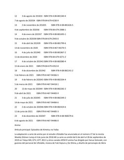 12
3 de agosto de 201833 ISBN 978-4-08-881540-4
7 de agosto de 202034 ISBN 978-84-679-4230-9
13
2 de noviembre de 201835
ISBN