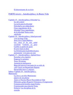 El determinante de su éxito 
 
PARTE tercero - Autodisciplina y la Bueno Vida 
 
 
Capítulo 15 - Autodisciplina y Felicidad L