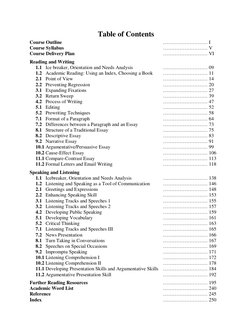 Table of Contents 
Course Outline  
 
 
 
 
 
 
……………………… I 
Course Syllabus  
 
 
 
 
 
 
……………………… V 
 
Course Delive
